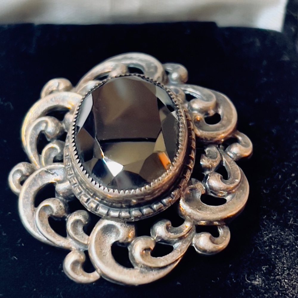 Vintage Danecraft Hematite Silver Brooch - 2”